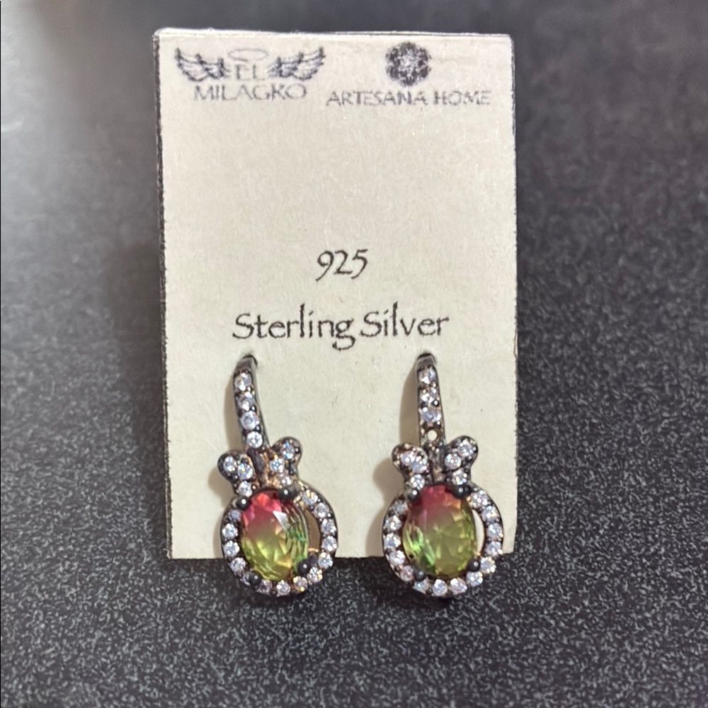 Sterling Silver Earrings with Watermelon Tourmaline